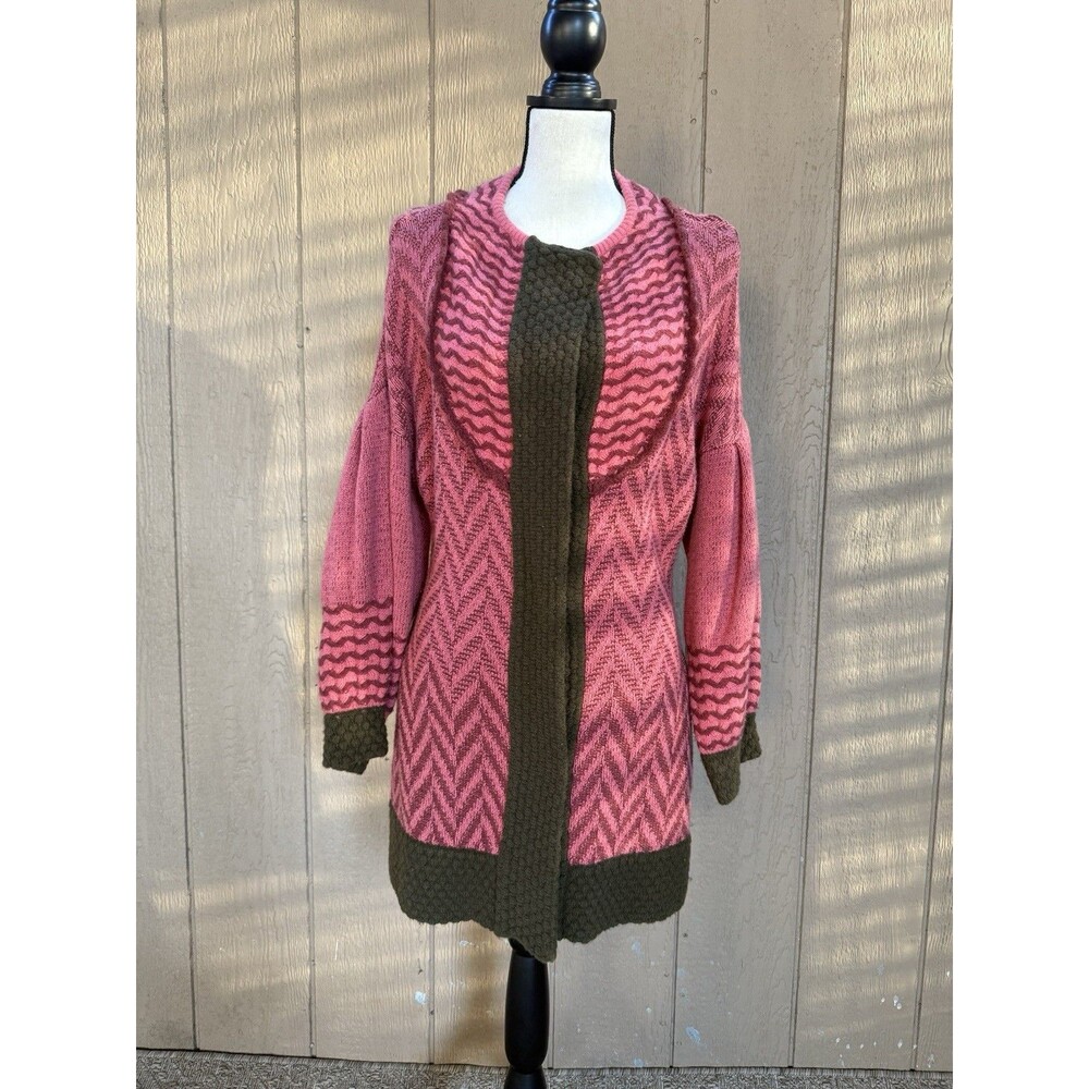 Lia Molly Anthropologie Harvest Sun Pink Green Chevron Cardigan Coat Medium.